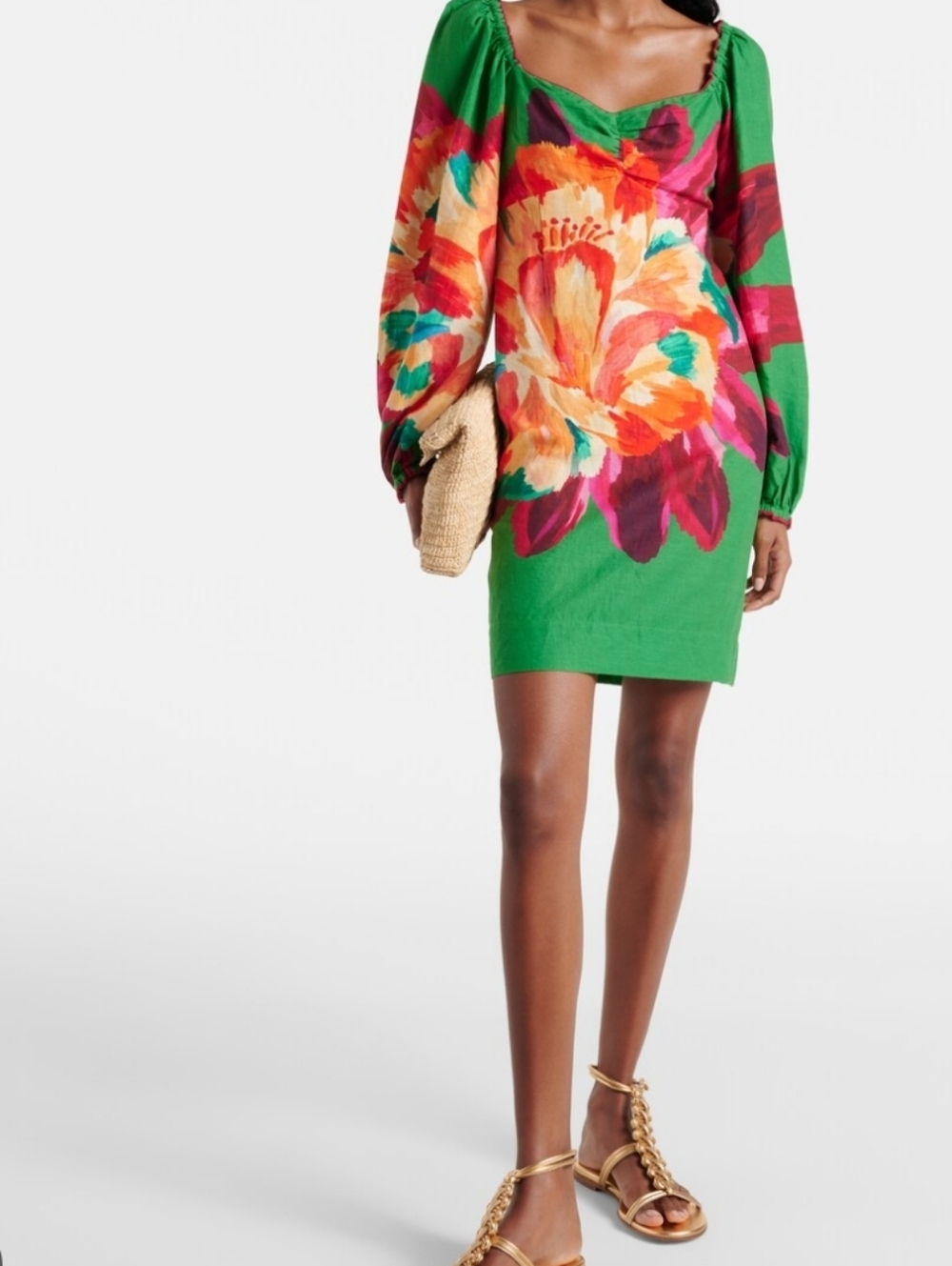 FARM Rio Green Mini Dress with Bold Floral Print - Picture 2 of 13